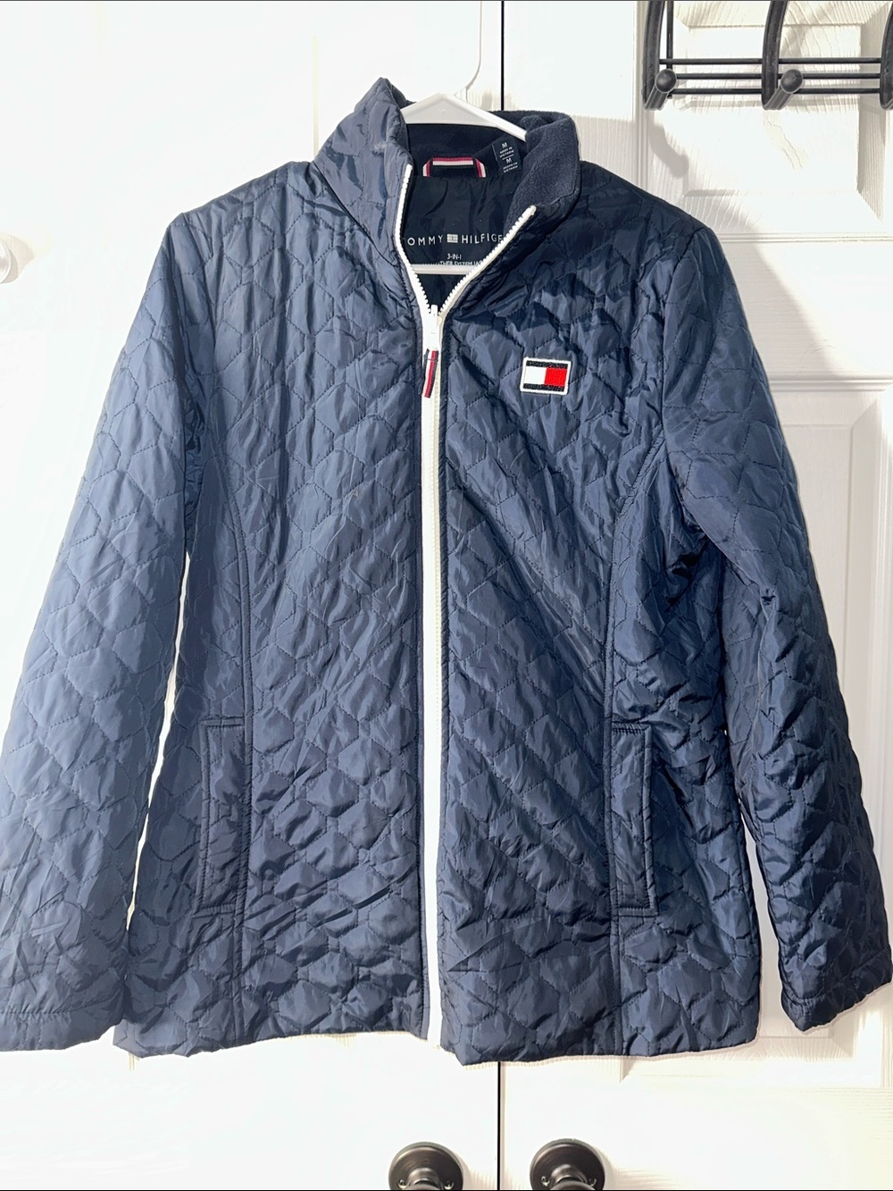 Tommy Hilfiger Quilted Navy Jacket with Flag Patch